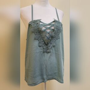 Sage Green Lace Up Camisole Cami Tank Top Women's Size Medium